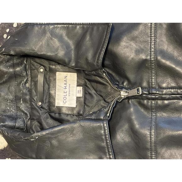 Cole Haan Mens Black Faux Leather Jacket Size XXL Full Zip Collar Winter Fall - Picture 5 of 8